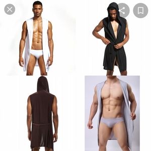 men's sexy black hooded bath robe in a size L